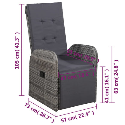 5 Piece Garden Dining Set with Cushions Grey Poly Rattan