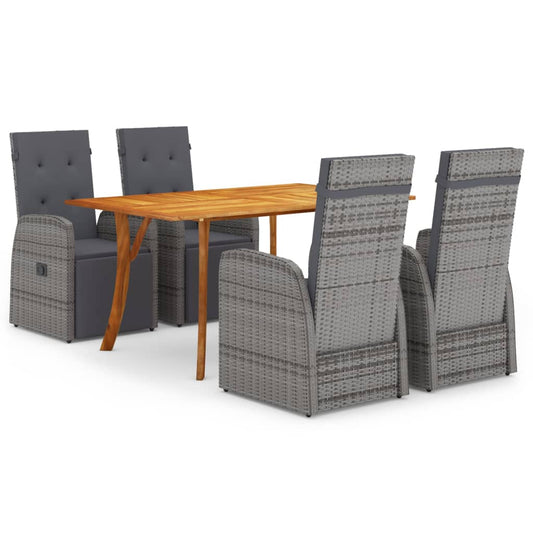 5 Piece Garden Dining Set with Cushions Grey Poly Rattan