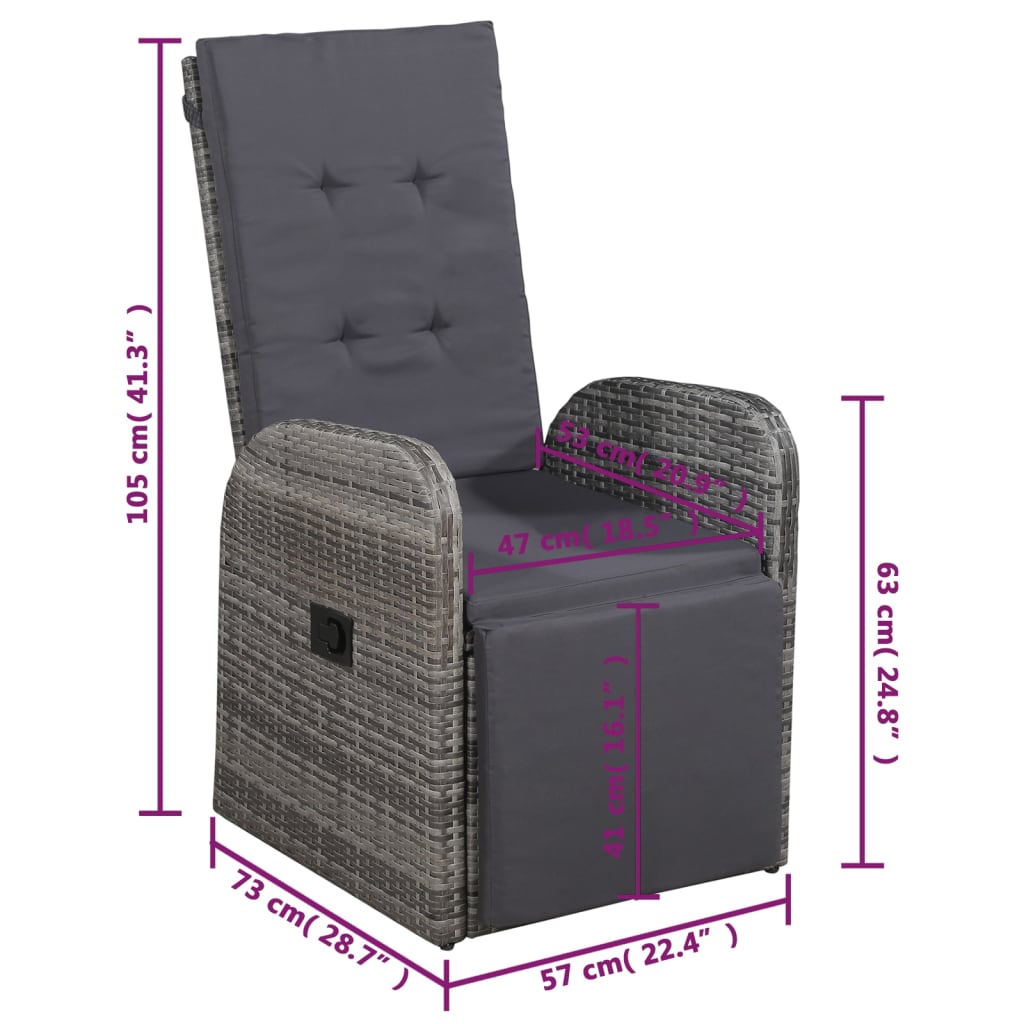 5 Piece Garden Dining Set with Cushions Grey Poly Rattan