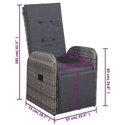 5 Piece Garden Dining Set with Cushions Grey Poly Rattan