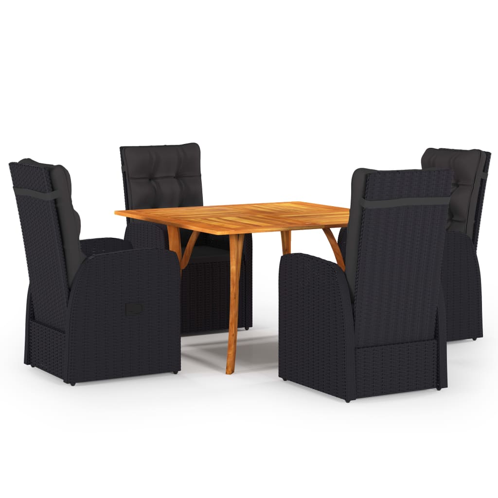 5 Piece Garden Dining Set with Cushions Black Poly Rattan