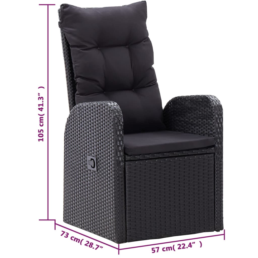 5 Piece Garden Dining Set with Cushions Black Poly Rattan