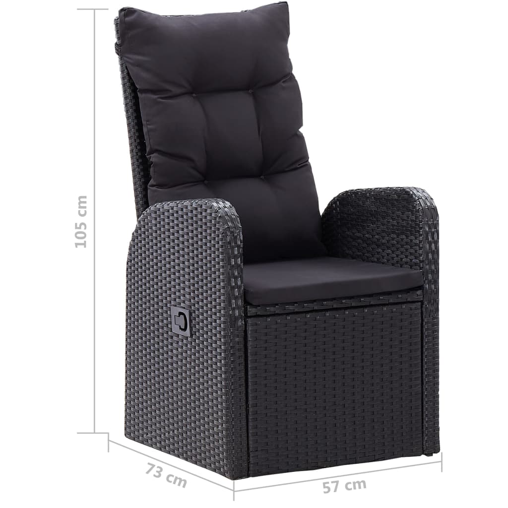5 Piece Garden Dining Set with Cushions Black Poly Rattan