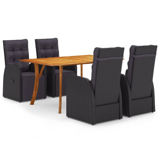 5 Piece Garden Dining Set with Cushions Black Poly Rattan