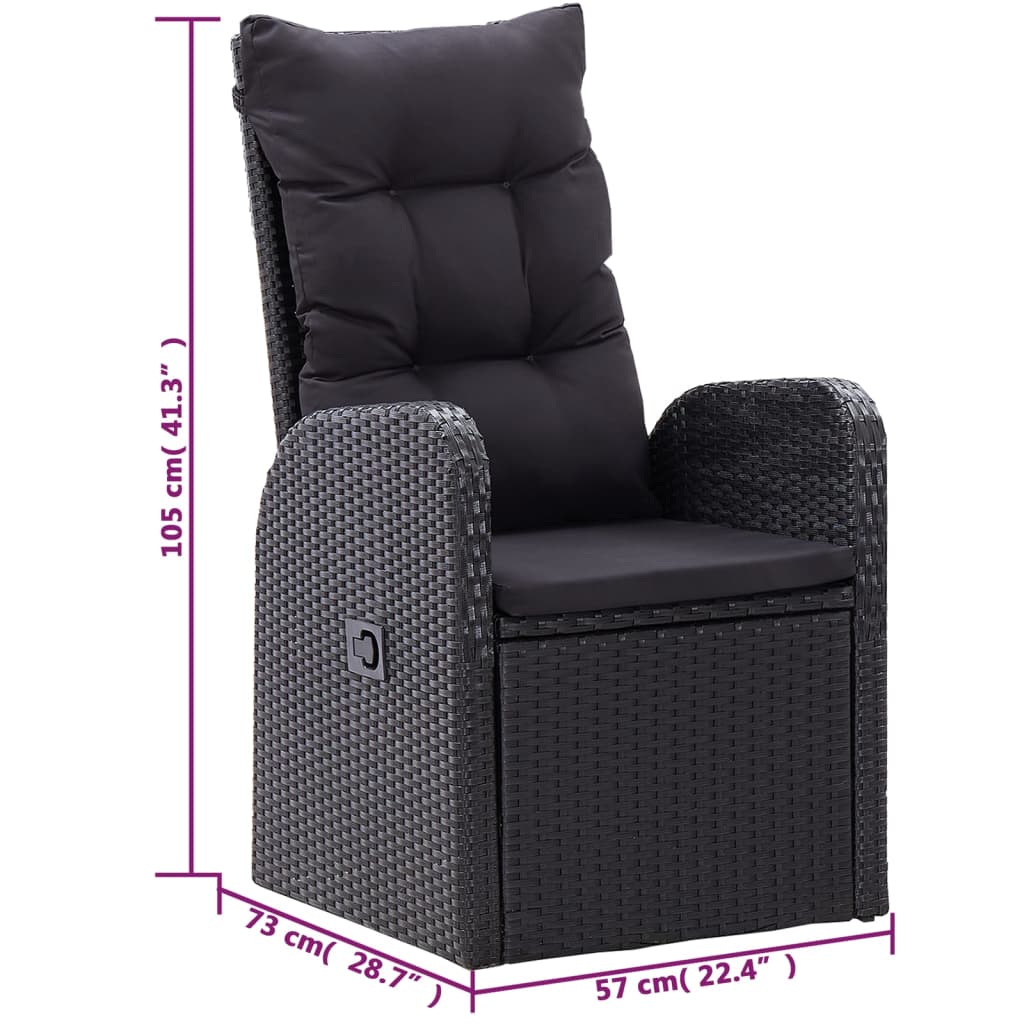 5 Piece Garden Dining Set with Cushions Black Poly Rattan