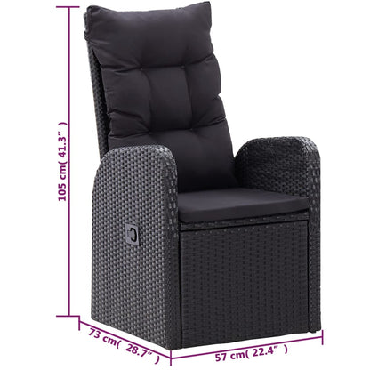 5 Piece Garden Dining Set with Cushions Black Poly Rattan
