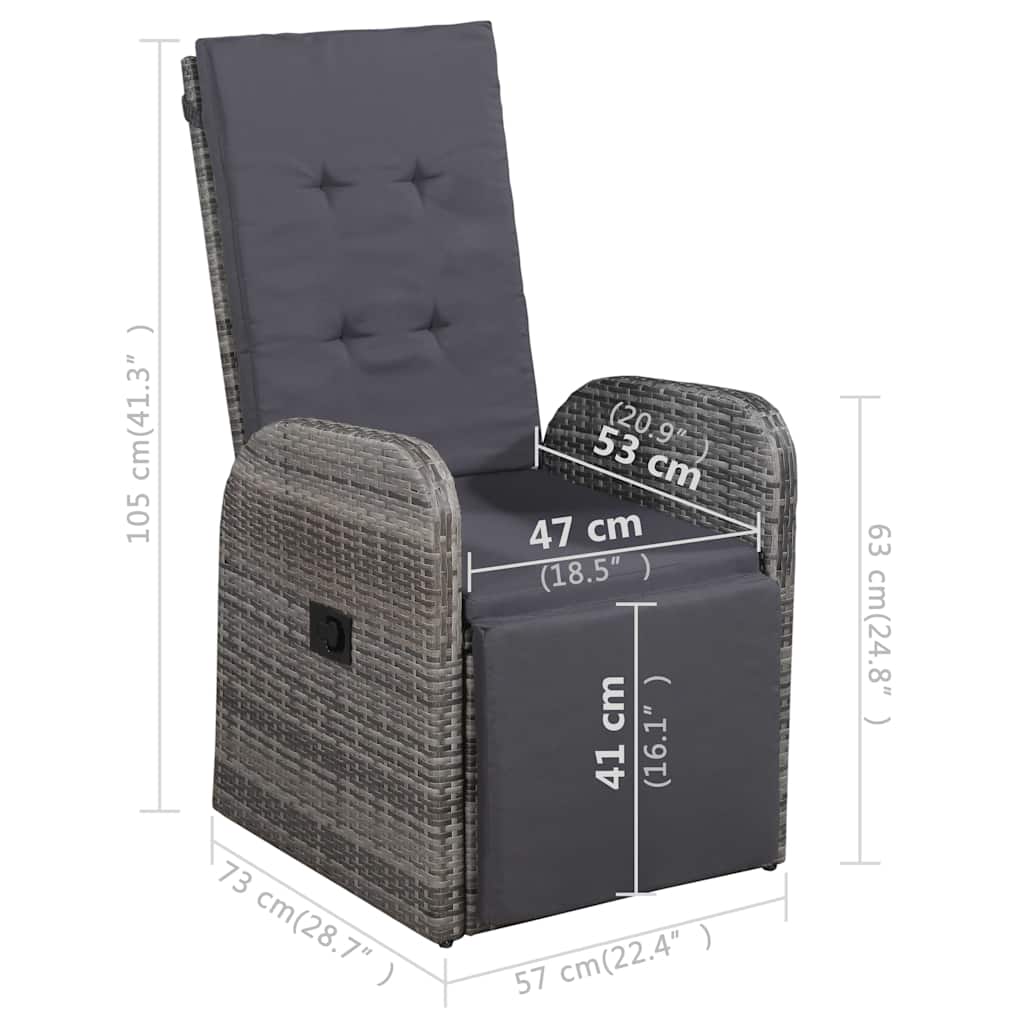3 Piece Garden Dining Set with Cushions Grey Poly Rattan