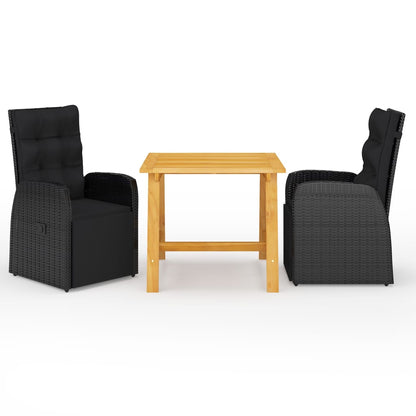 3 Piece Garden Dining Set with Cushions Black Poly Rattan