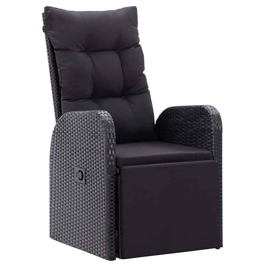 3 Piece Garden Dining Set with Cushions Black Poly Rattan