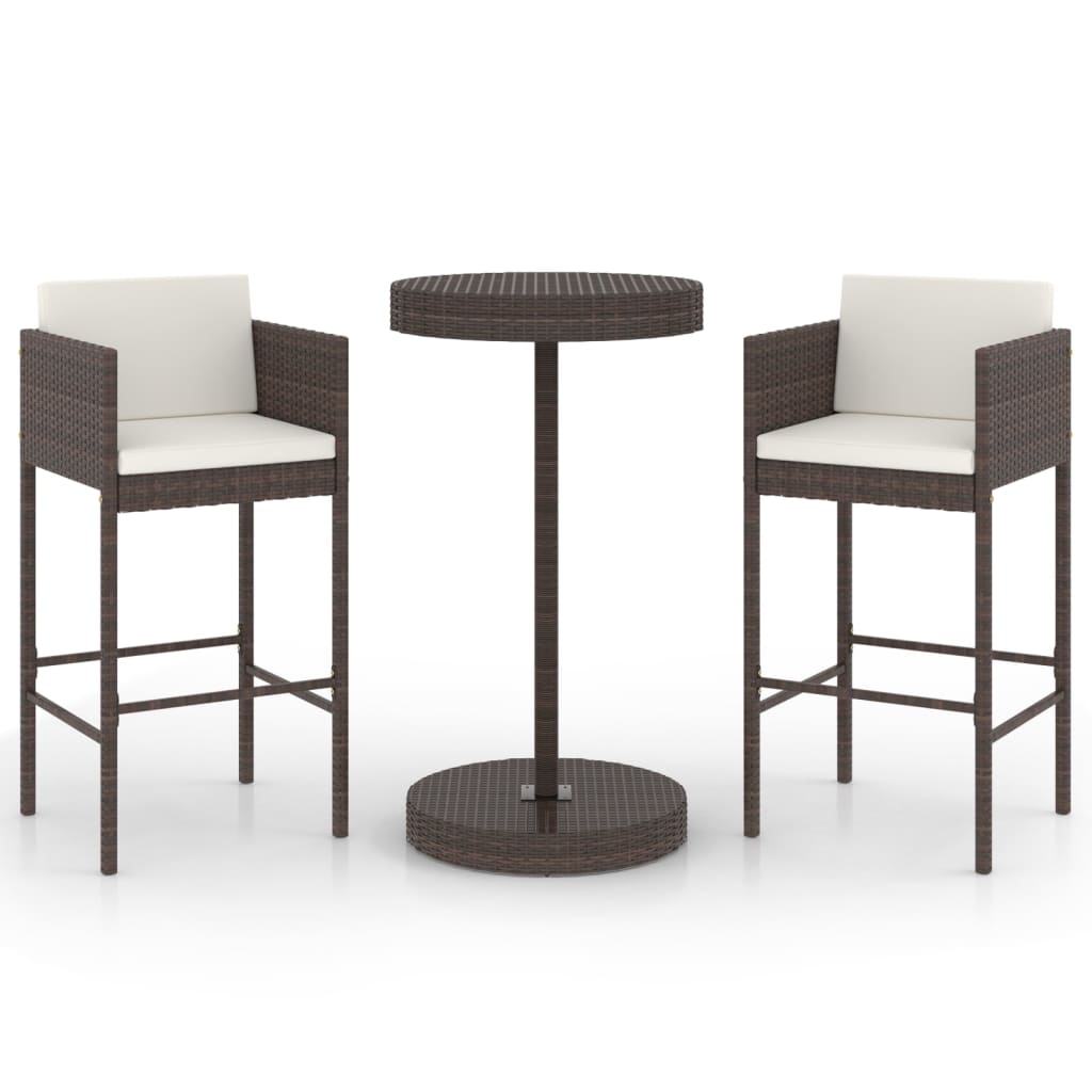 Garden Bar Set | Brown, Cream White | PE rattan, Powder-Coated Steel