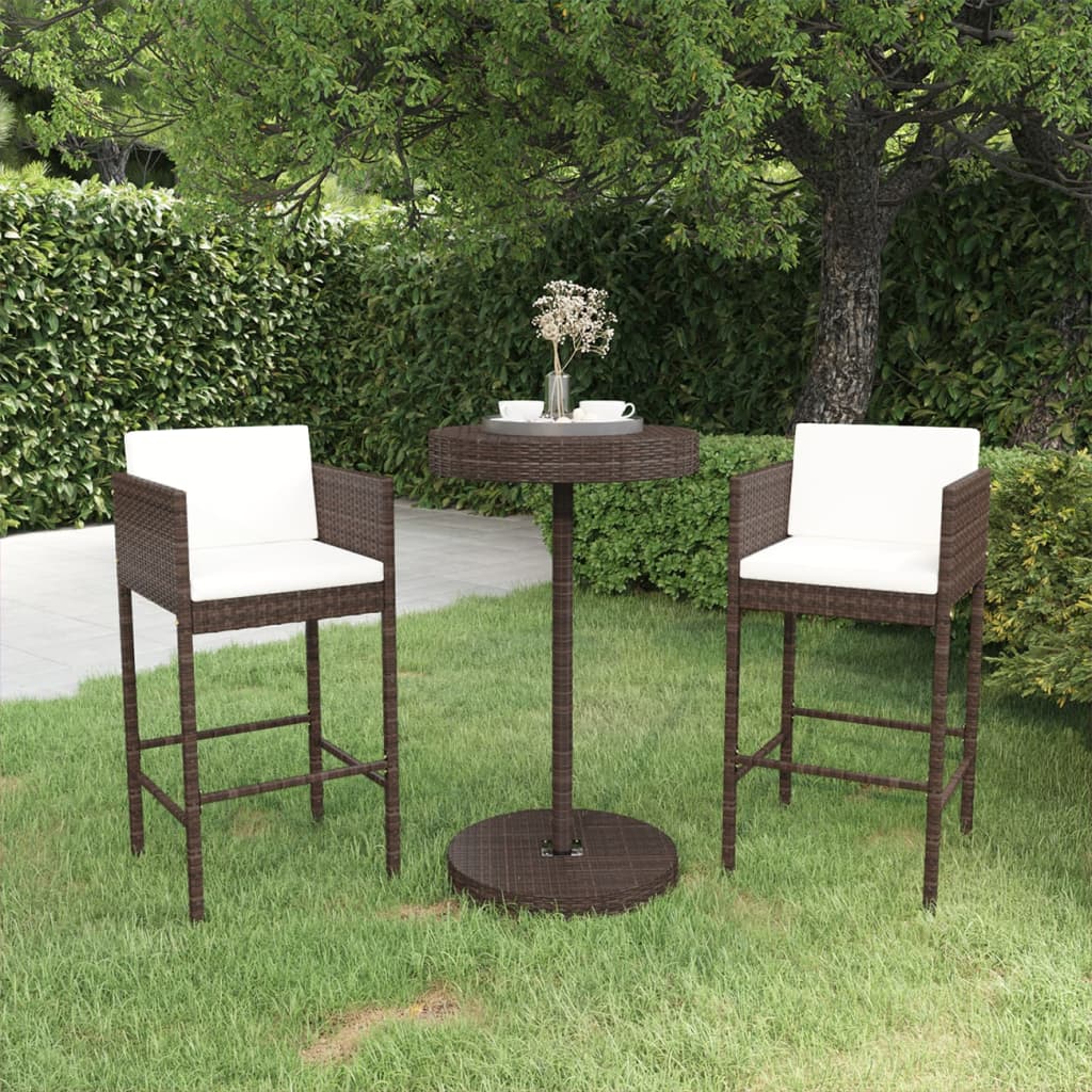 Garden Bar Set | Brown, Cream White | PE rattan, Powder-Coated Steel