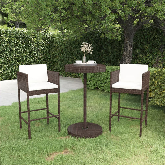 Garden Bar Set | Brown, Cream White | PE rattan, Powder-Coated Steel