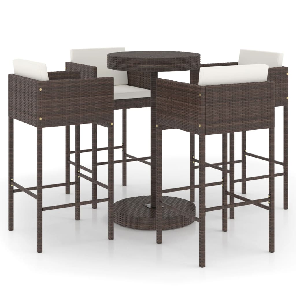 Garden Bar Set | Brown, Cream White | PE rattan, Powder-Coated Steel