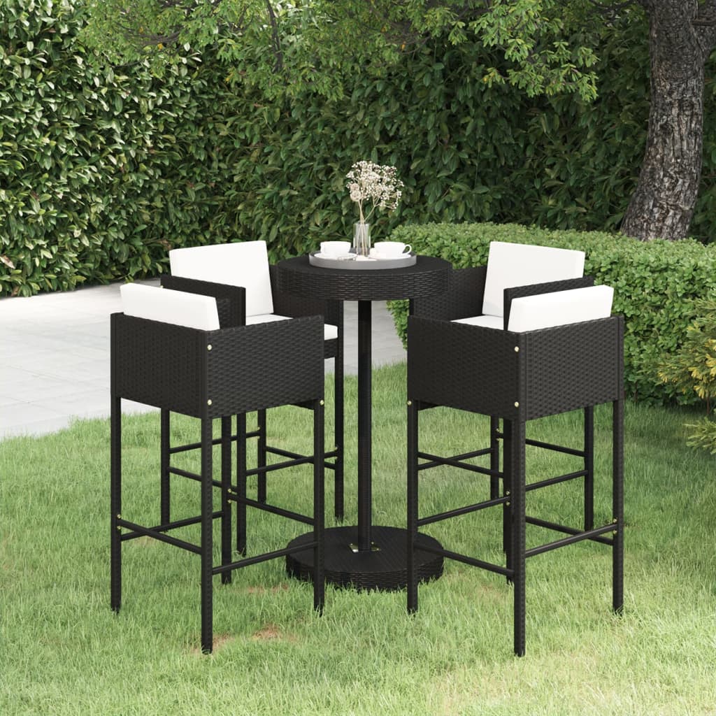 Garden Bar Set | Black, Cream White | PE Rattan, Powder-Coated Steel