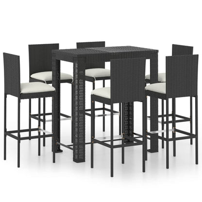 7 Piece Garden Bar Set with Cushions Poly Rattan Black