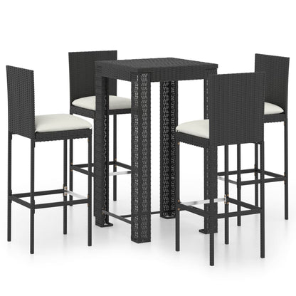 5 Piece Garden Bar Set with Cushions Poly Rattan Black