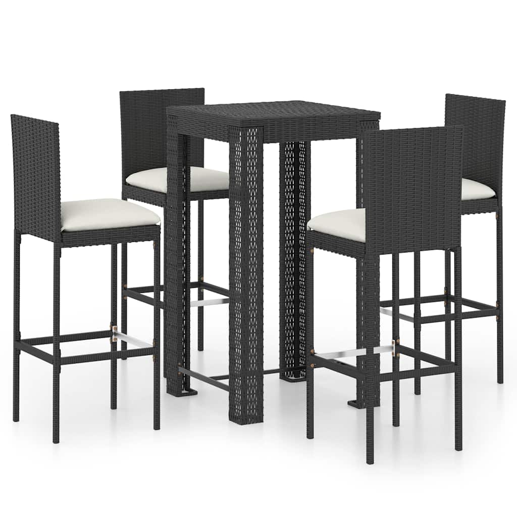 5 Piece Garden Bar Set with Cushions Poly Rattan Black