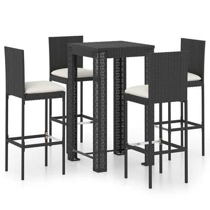 5 Piece Garden Bar Set with Cushions Poly Rattan Black