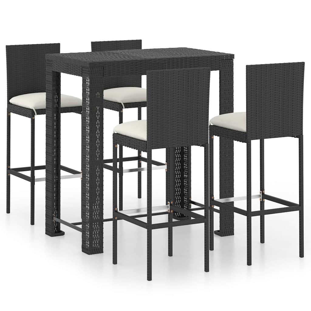 5 Piece Garden Bar Set with Cushions Poly Rattan Black
