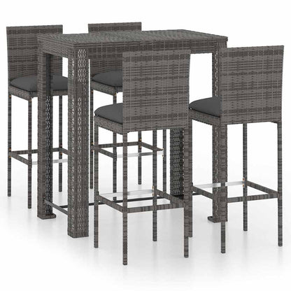5 Piece Garden Bar Set with Cushions Poly Rattan Grey