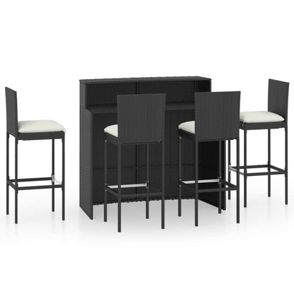 5 Piece Garden Bar Set with Cushions Poly Rattan Black