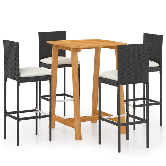 5 Piece Garden Bar Set with Cushions Poly Rattan Black