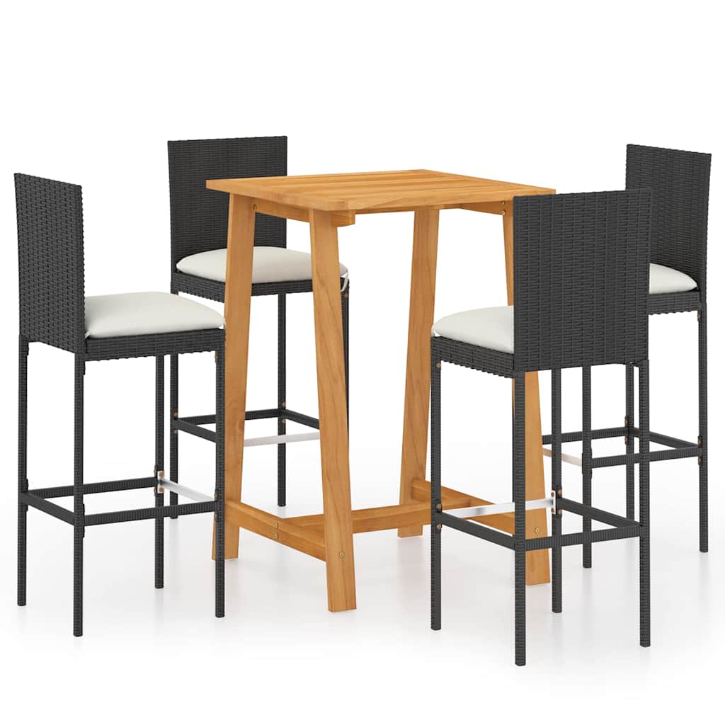 5 Piece Garden Bar Set with Cushions Poly Rattan Black