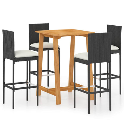 5 Piece Garden Bar Set with Cushions Poly Rattan Black