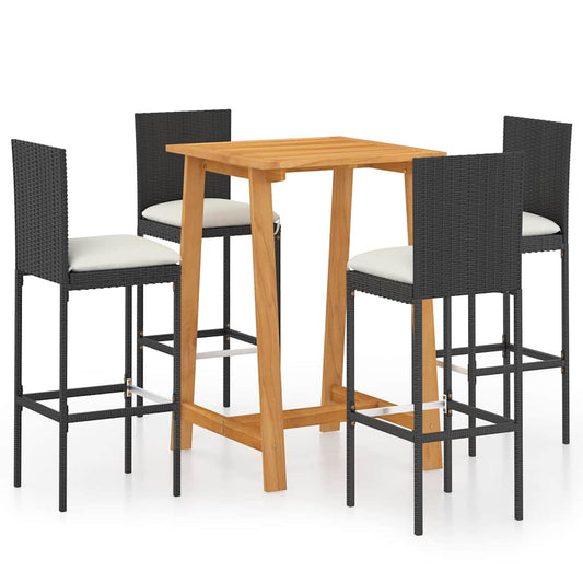 5 Piece Garden Bar Set with Cushions Poly Rattan Black