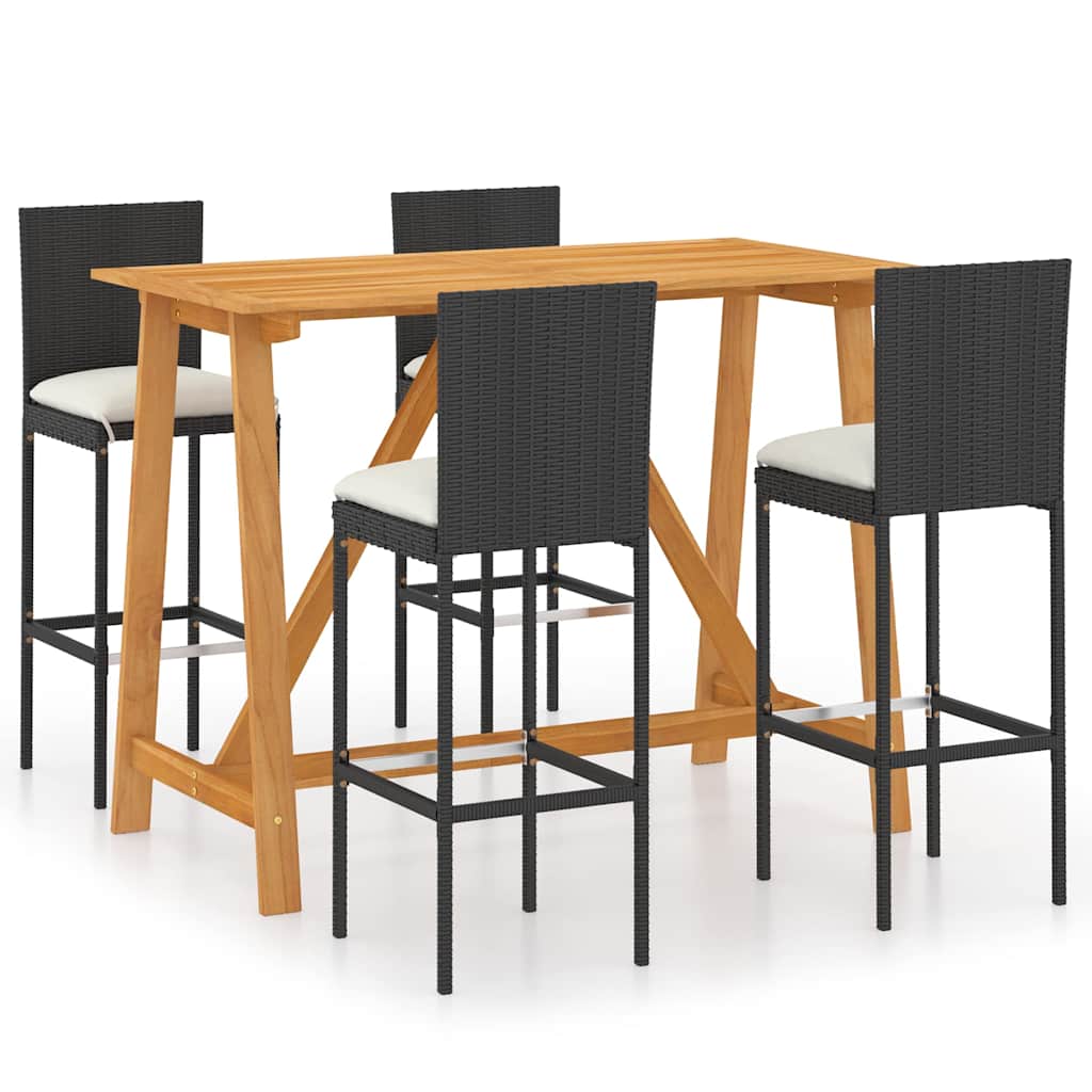 5 Piece Garden Bar Set with Cushions Poly Rattan Black