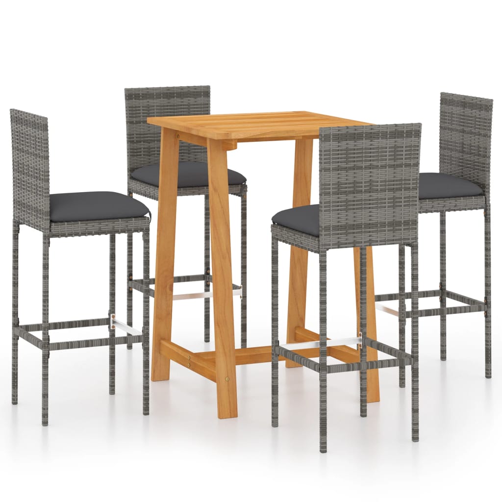 5 Piece Garden Bar Set with Cushions Poly Rattan Grey