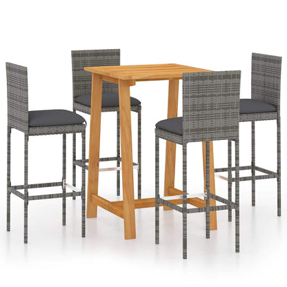 5 Piece Garden Bar Set with Cushions Poly Rattan Grey