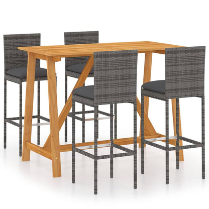 5 Piece Garden Bar Set with Cushions Poly Rattan Grey