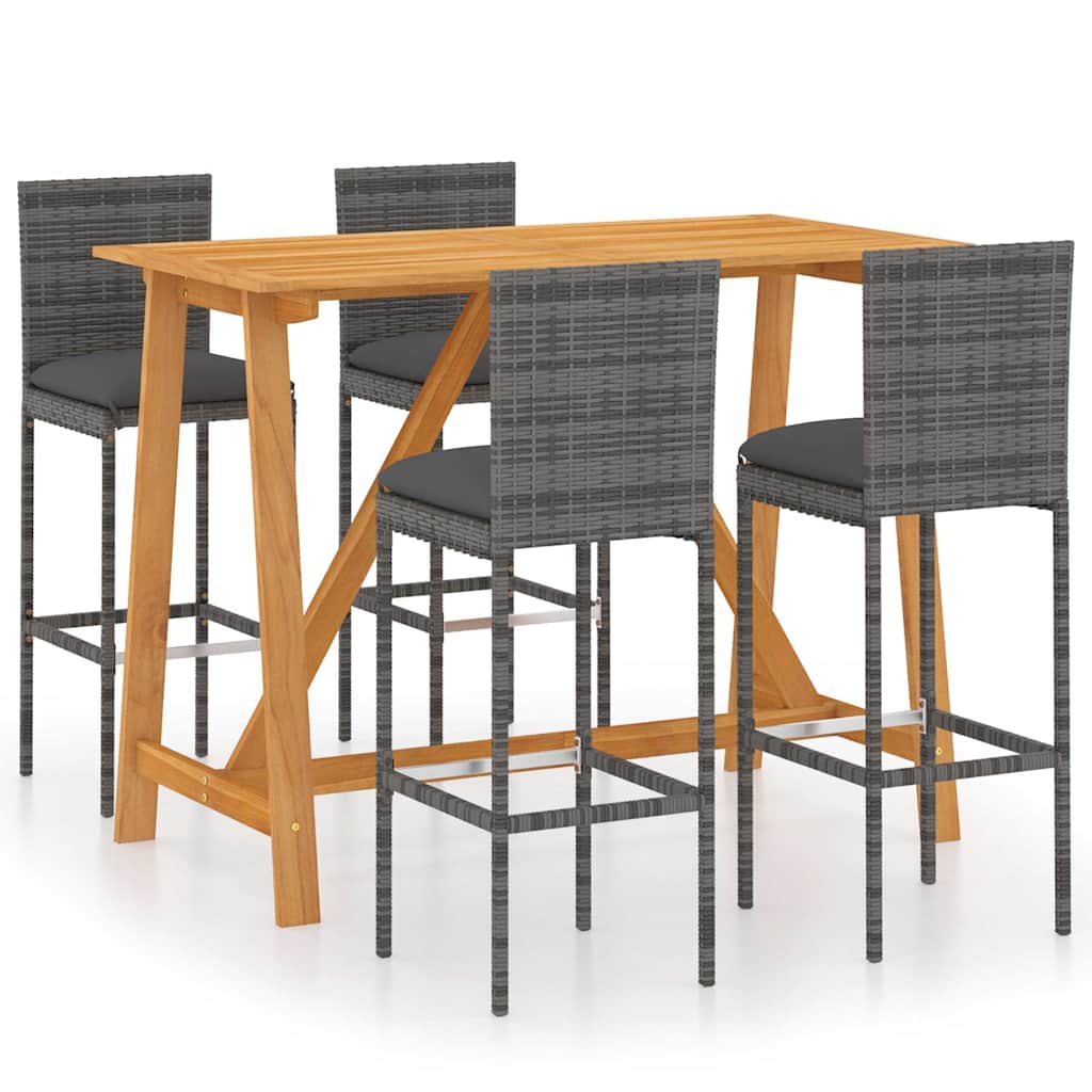 5 Piece Garden Bar Set with Cushions Poly Rattan Grey