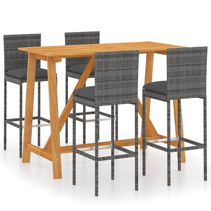 5 Piece Garden Bar Set with Cushions Poly Rattan Grey