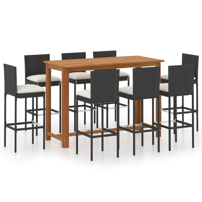9 Piece Garden Bar Set with Cushions Poly Rattan Black