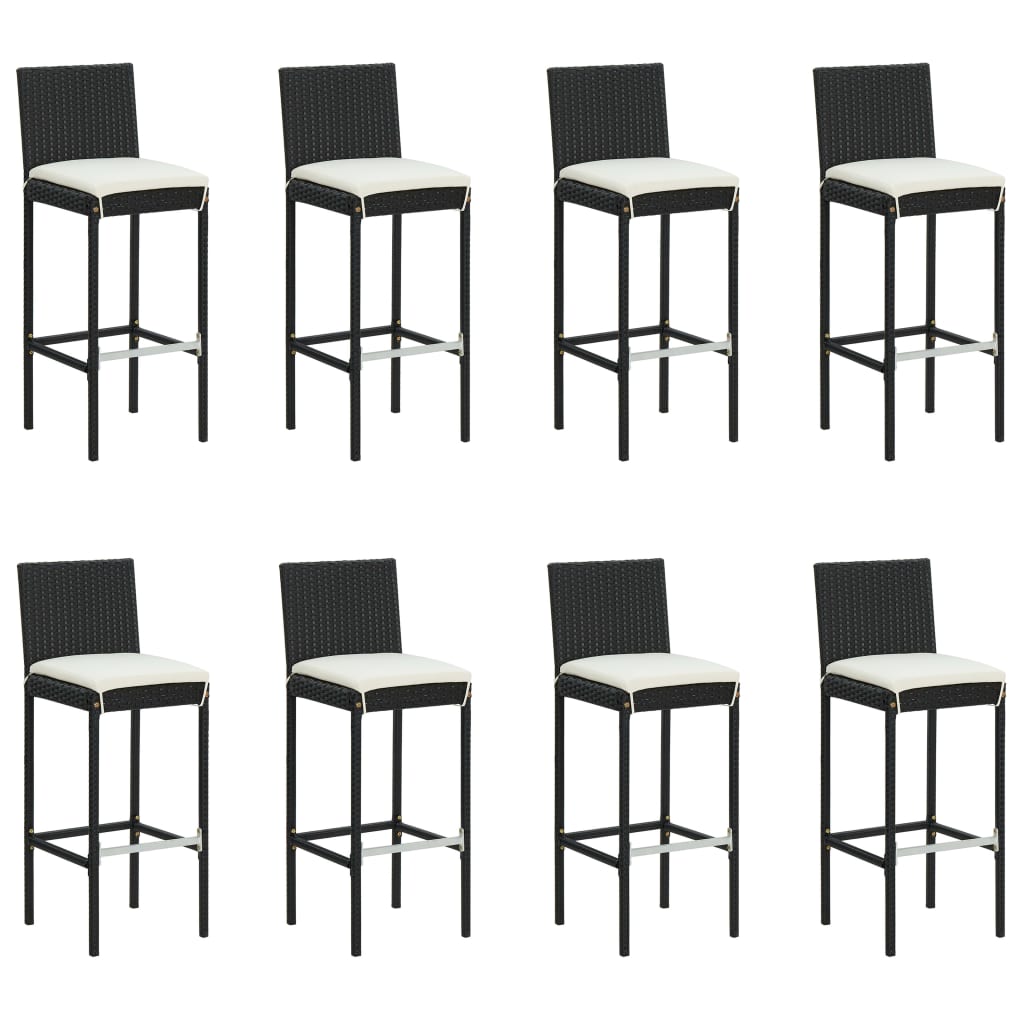 9 Piece Garden Bar Set with Cushions Poly Rattan Black