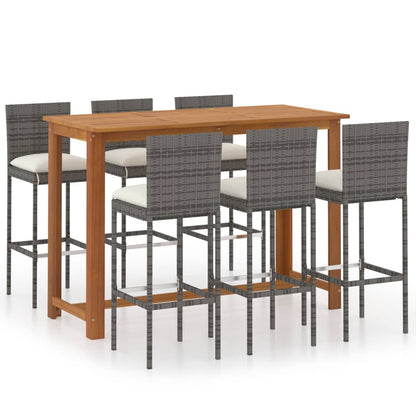 7 Piece Garden Bar Set with Cushions Poly Rattan Grey