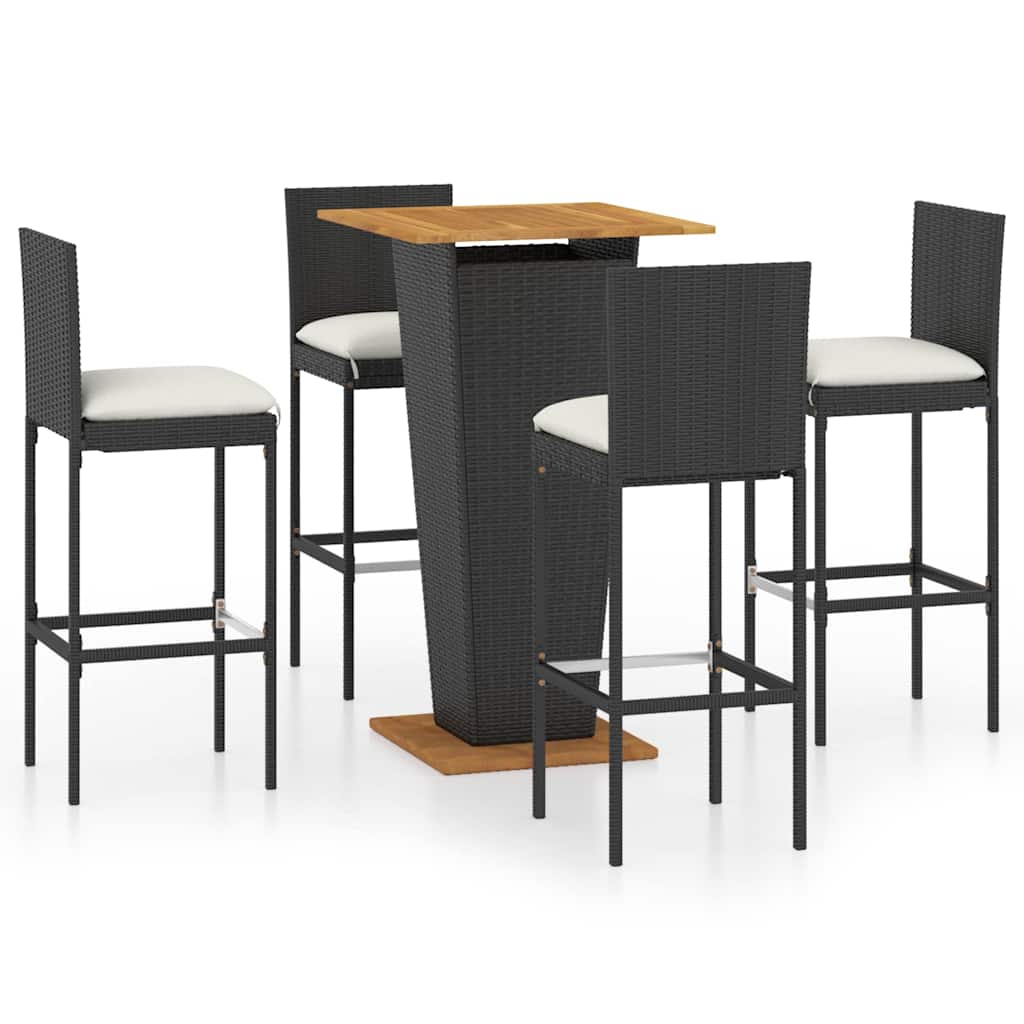 5 Piece Garden Bar Set with Cushions Poly Rattan Black