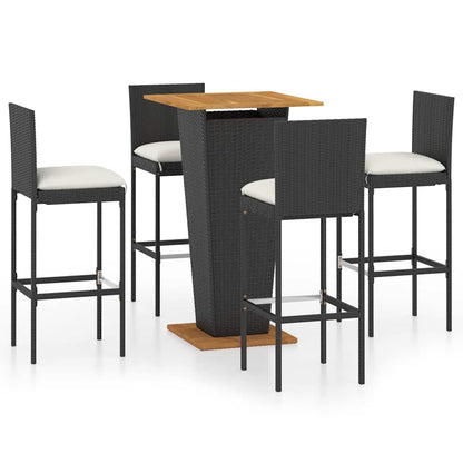 5 Piece Garden Bar Set with Cushions Poly Rattan Black