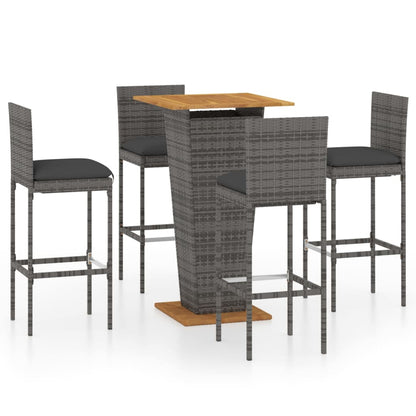 5 Piece Garden Bar Set with Cushions Poly Rattan Grey