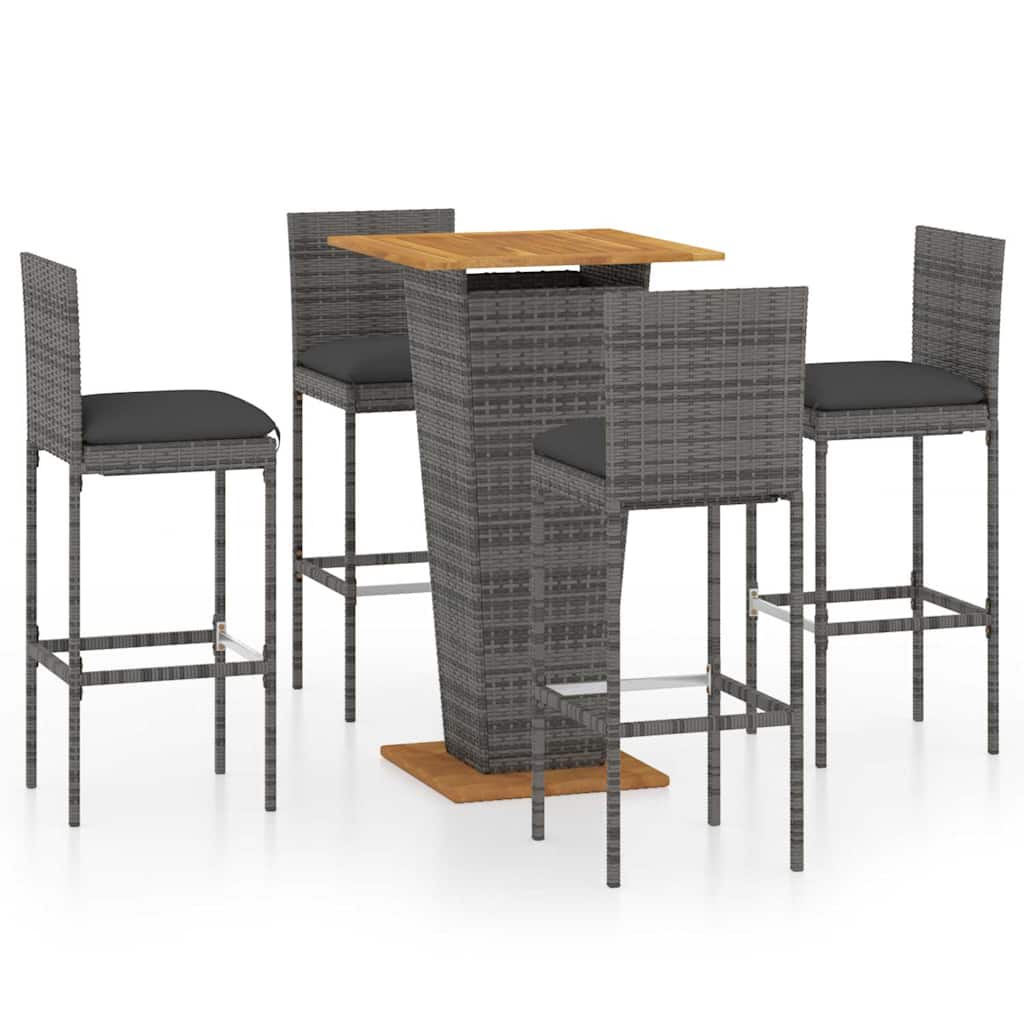 5 Piece Garden Bar Set with Cushions Poly Rattan Grey