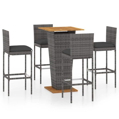5 Piece Garden Bar Set with Cushions Poly Rattan Grey