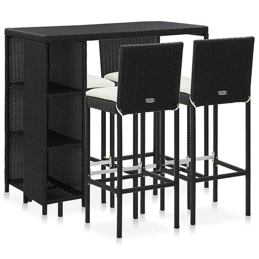 5 Piece Garden Bar Set with Cushions Poly Rattan Black
