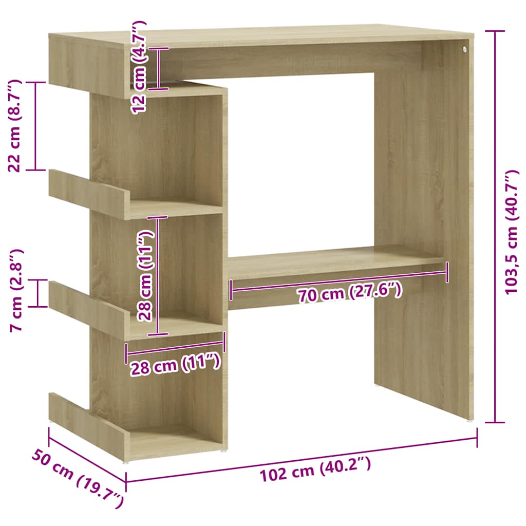 Bar Table with Storage Rack Sonoma Oak 100x50x101.5 cm Engineered Wood