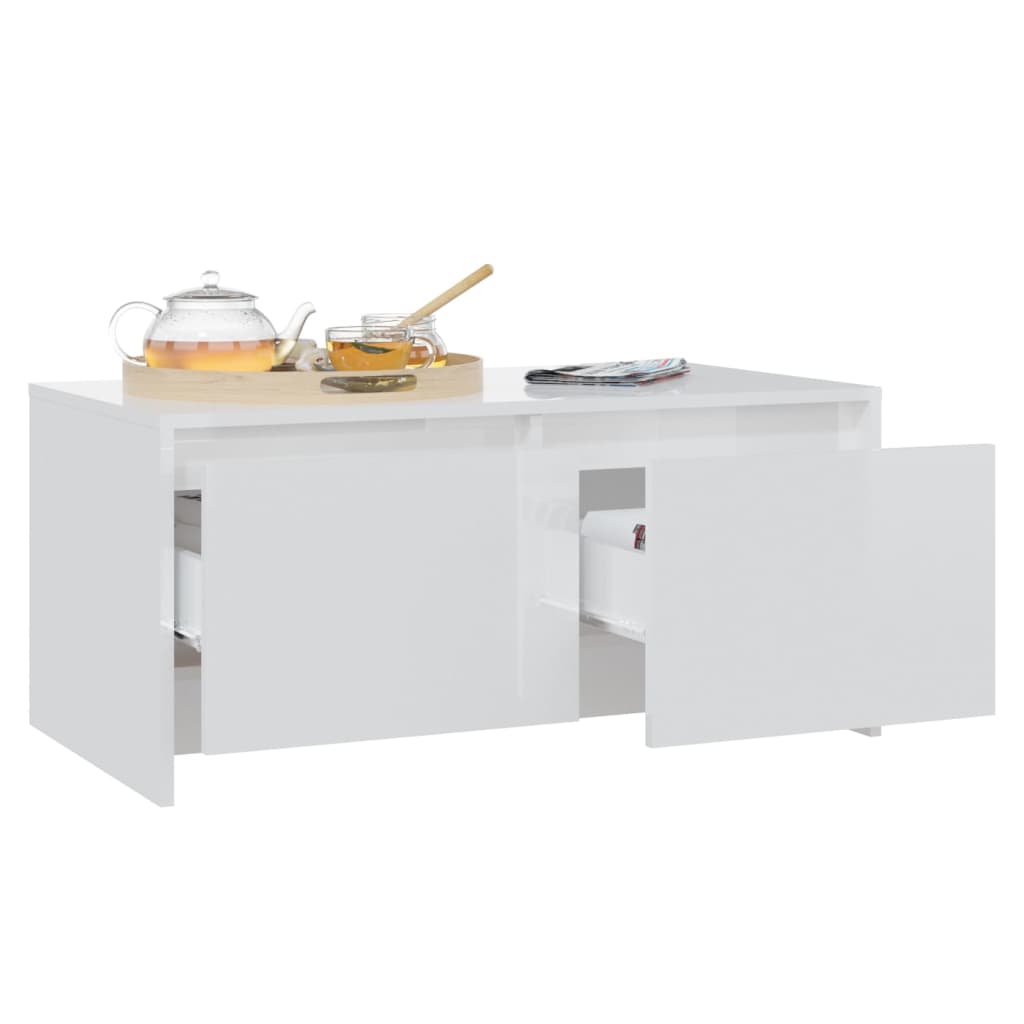 Coffee Table High Gloss White 90x50x41.5 cm Engineered Wood