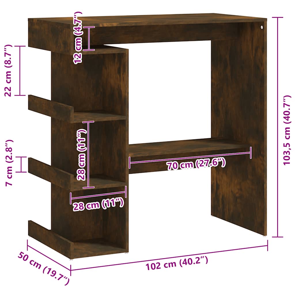 Bar Table with Storage Rack Smoked Oak 100x50x101.5cm Engineered Wood