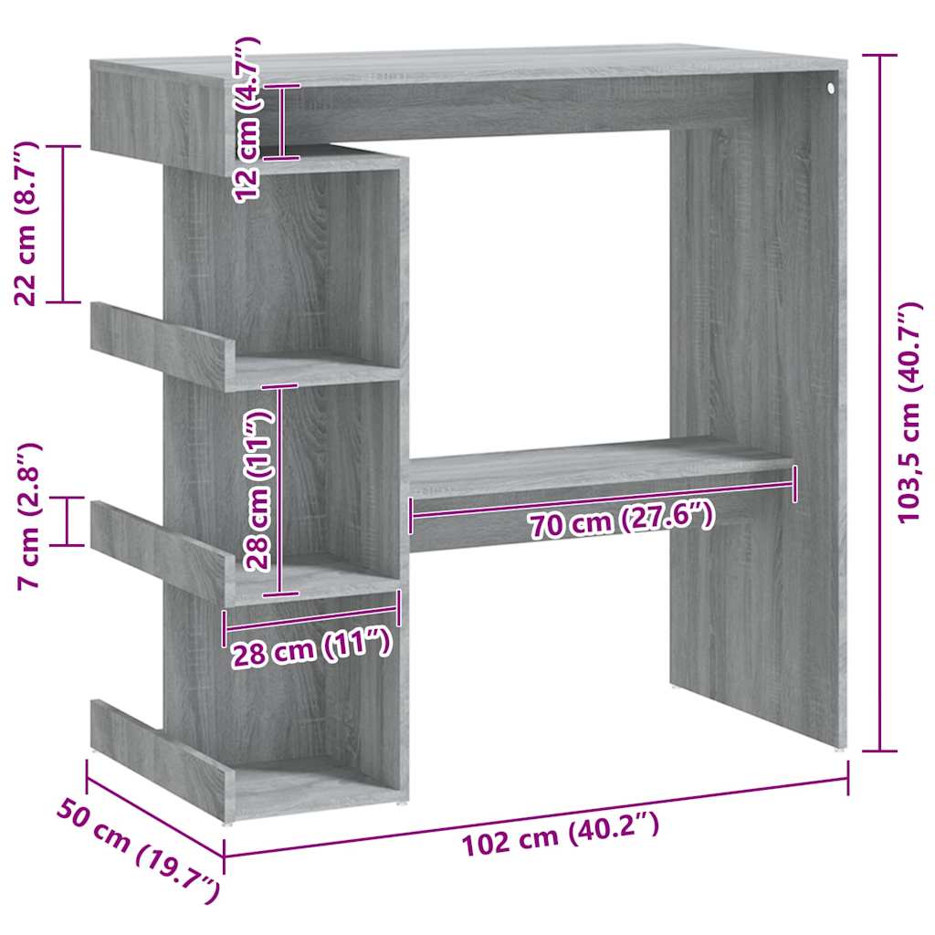 812961 vidaXL Bar Table with Storage Rack Grey Sonoma 100x50x101,5 cm