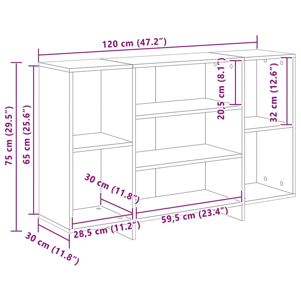 813065 vidaXL Sideboard Smoked Oak 120x30x75 cm Engineered Wood