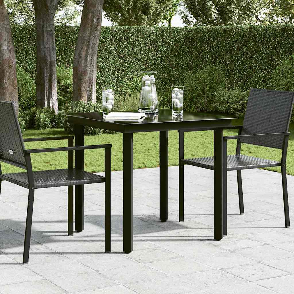 Garden Dining Table Black 80x80x74 cm Steel and Glass